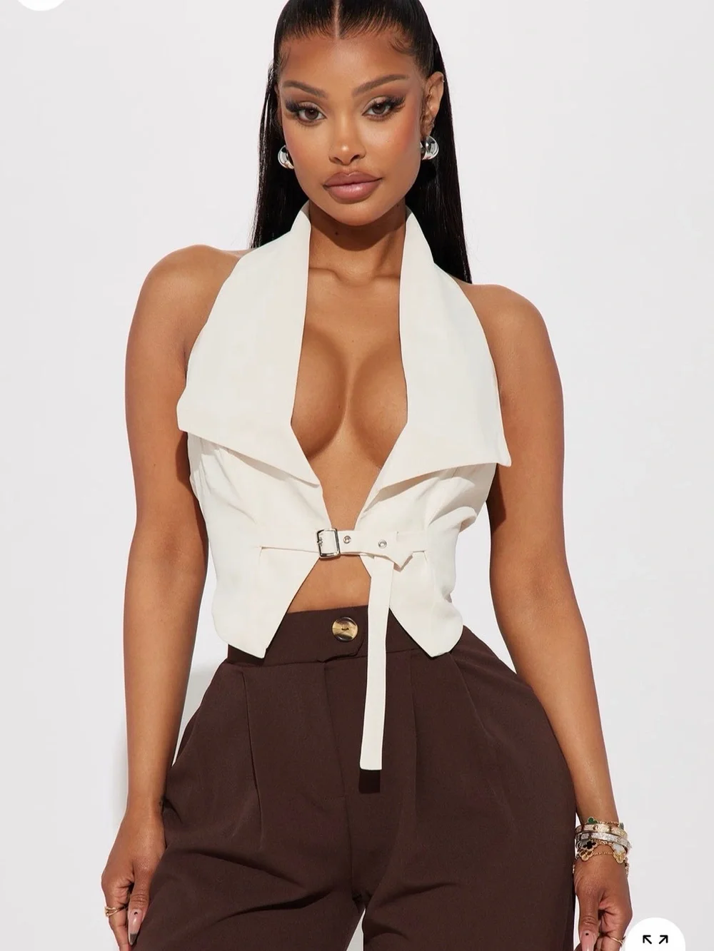 Fashion Nova Cream Halter Vest with Buckle Detail - Picture 2 of 2